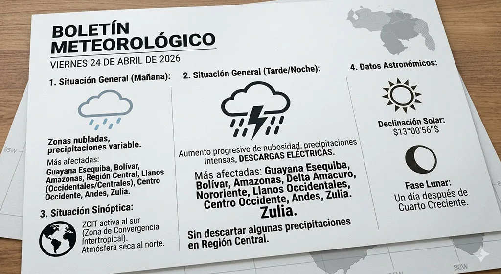 Inameh alerta: Lluvias y tormentas eléctricas azotarán gran parte de Venezuela este viernes 24 de abril